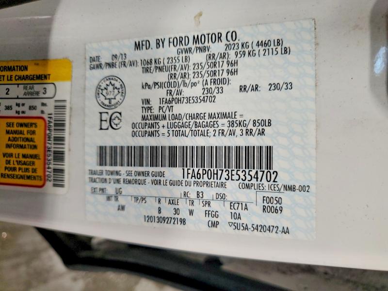 Aukcja sprzedaży 2014 Ford Fusion, vin: 1FA6P0H73E5354702, numer aukcji: 61942426