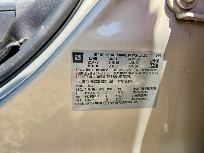 2011 Chevrolet Equinox მანქანა იყიდება აუქციონზე, vin: 2GNALDECXB1334850, აუქციონის ნომერი: 59676586