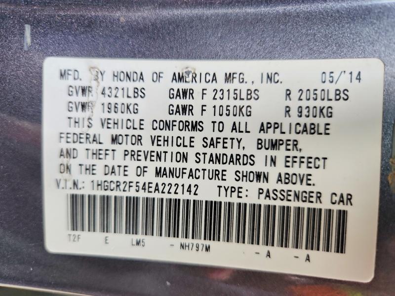Продажа на аукционе авто 2014 Honda Accord, vin: 1HGCR2F54EA222142, номер лота: 60438506