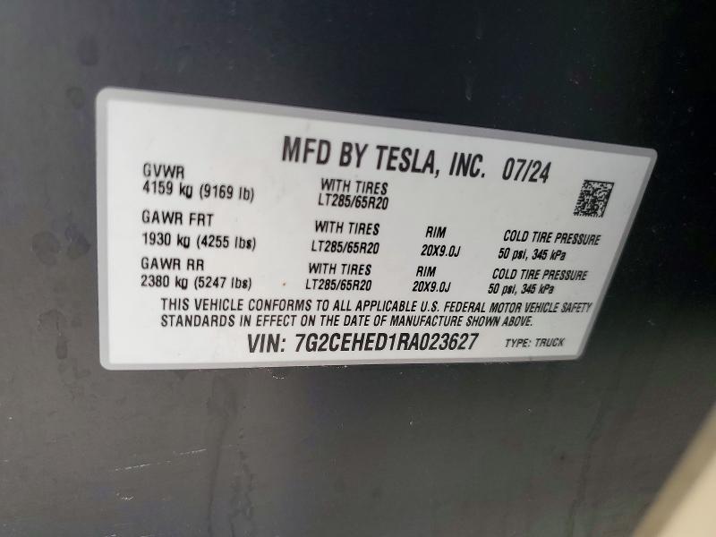 Продаж на аукціоні авто 2024 Tesla Cybertruck, vin: 7G2CEHED1RA023627, номер лоту: 60168476