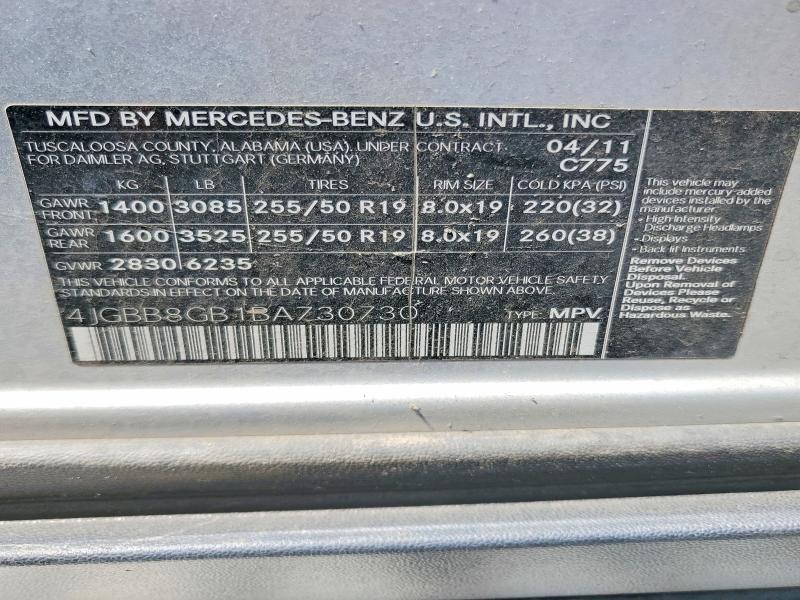 2011 Mercedes-benz Ml მანქანა იყიდება აუქციონზე, vin: 4JGBB8GB1BA730730, აუქციონის ნომერი: 62589266