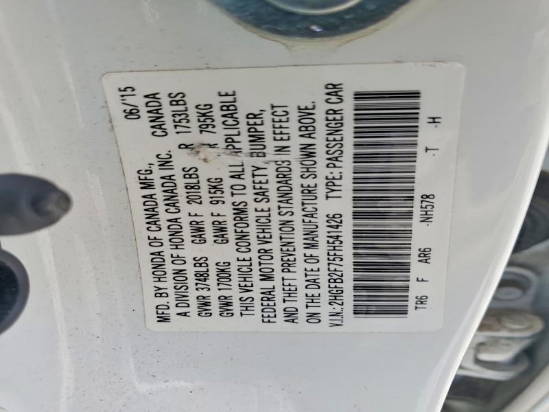 Продажа на аукционе авто 2015 Honda Civic, vin: 2HGFB2F75FH541426, номер лота: 63387706