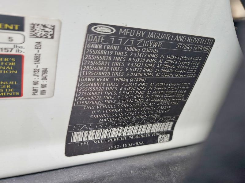 Aukcja sprzedaży 2018 Land Rover Discovery, vin: SALRT2RK2JA047694, numer aukcji: 60768636
