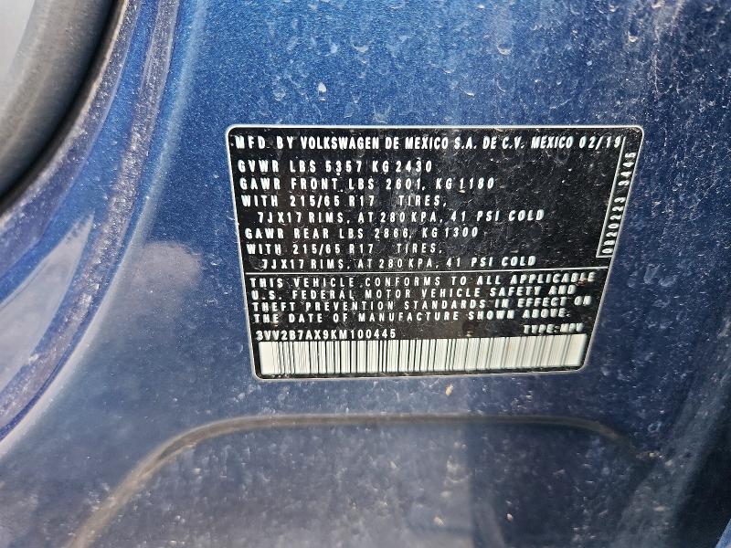 Aukcja sprzedaży 2019 Volkswagen Tiguan, vin: 3VV2B7AX9KM100445, numer aukcji: 59816716