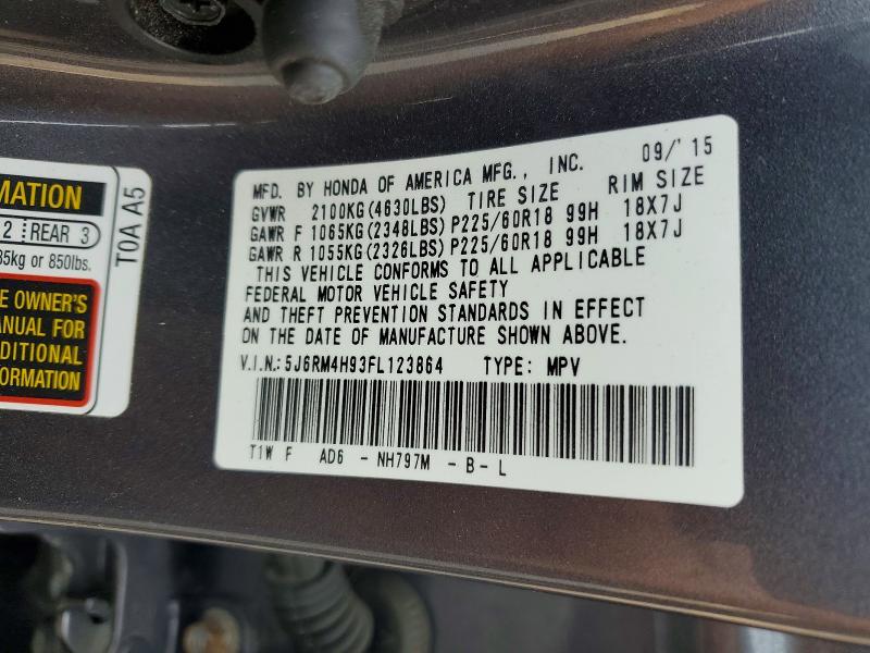 Продажа на аукционе авто 2015 Honda Cr-v, vin: 5J6RM4H93FL123864, номер лота: 60604936