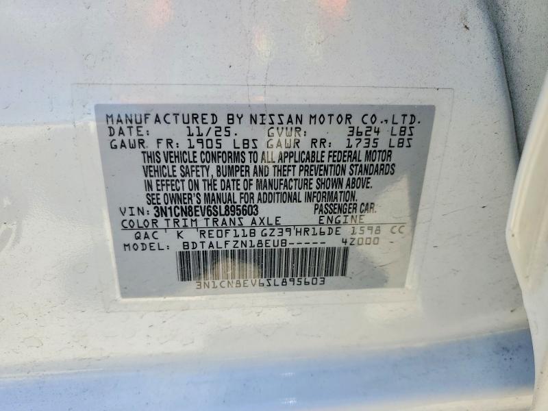 2025 Nissan Versa მანქანა იყიდება აუქციონზე, vin: 3N1CN8EV6SL895603, აუქციონის ნომერი: 60900096