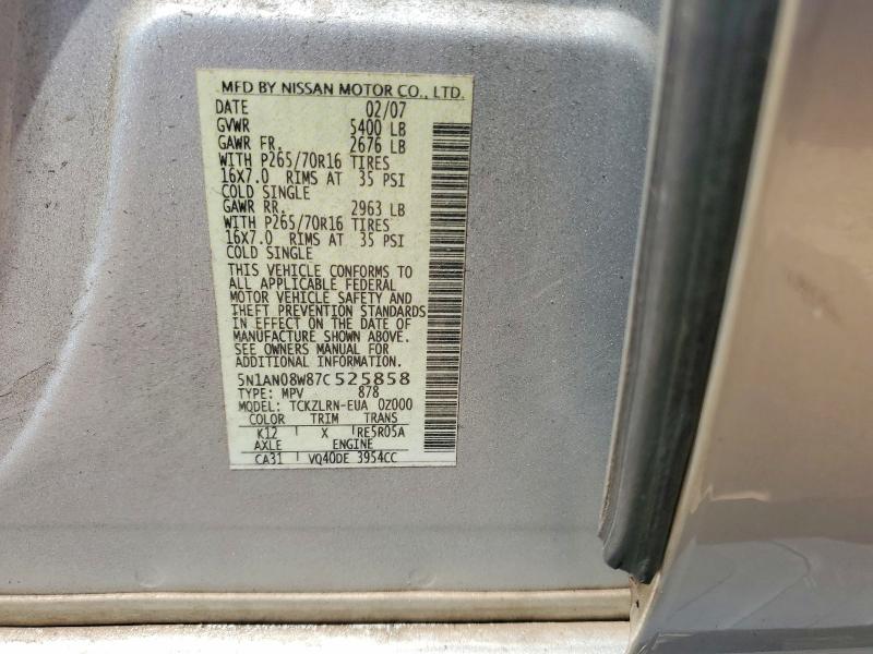 Aukcja sprzedaży 2007 Nissan Xterra, vin: 5N1AN08W87C525858, numer aukcji: 58634126