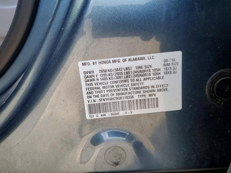 63385756 :رقم المزاد ، 5FNYF6H79GB118338 vin ، 2016 Honda Pilot مزاد بيع