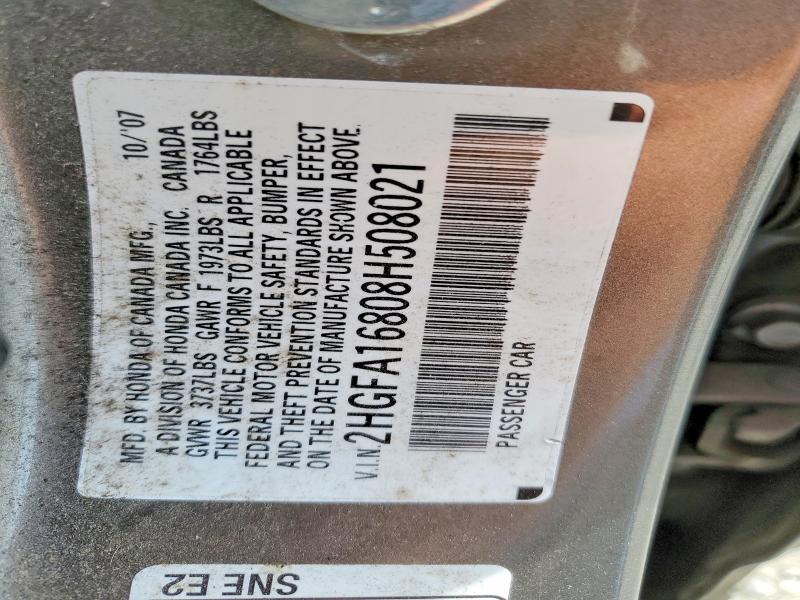 Aukcja sprzedaży 2008 Honda Civic, vin: 2HGFA16808H508021, numer aukcji: 62722826