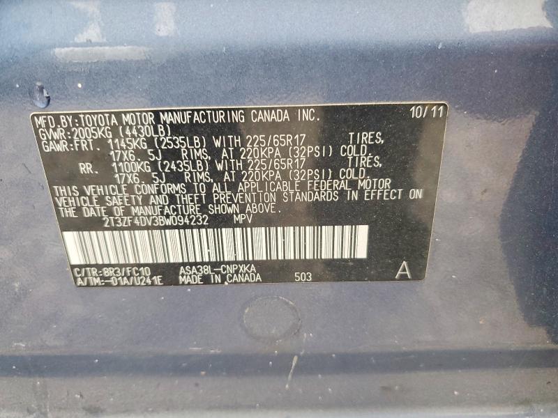 Продажа на аукционе авто 2011 Toyota Rav4, vin: 2T3ZF4DV3BW094232, номер лота: 61191896
