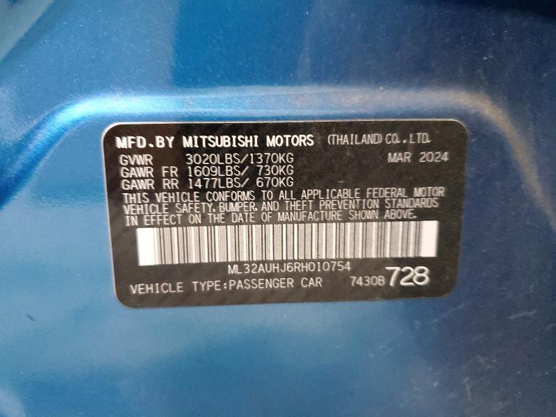 63022026 :رقم المزاد ، ML32AUHJ6RH010754 vin ، 2024 Mitsubishi Mirage مزاد بيع