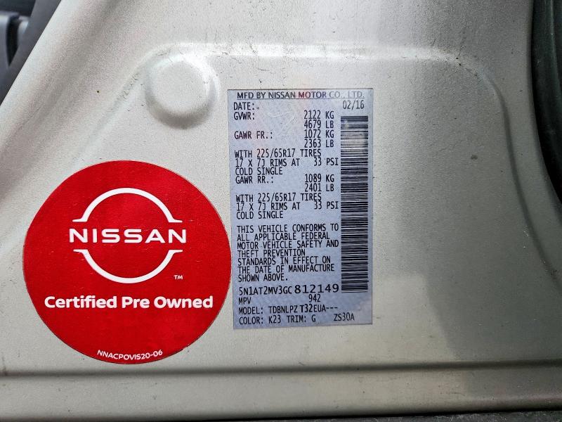 Продаж на аукціоні авто 2016 Nissan Rogue, vin: 5N1AT2MV3GC812149, номер лоту: 63163896
