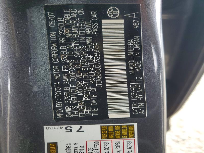60884226 :رقم المزاد ، JTDKB20U273265559 vin ، 2007 Toyota Prius مزاد بيع