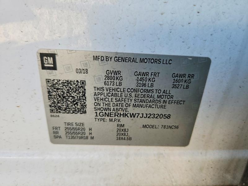 57303046 :رقم المزاد ، 1GNERHKW7JJ232058 vin ، 2018 Chevrolet Traverse مزاد بيع