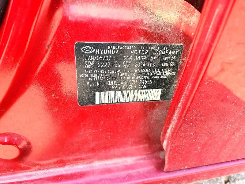 2007 Hyundai Elantra მანქანა იყიდება აუქციონზე, vin: KMHDU46D57U124559, აუქციონის ნომერი: 62058726