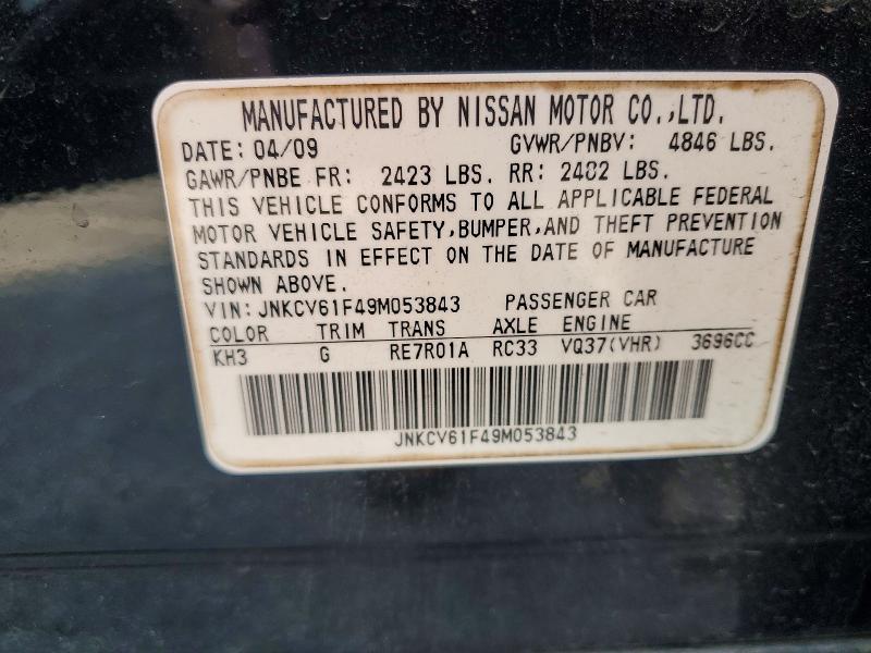 62637836 :رقم المزاد ، JNKCV61F49M053843 vin ، 2009 Infiniti G37 Sedan مزاد بيع