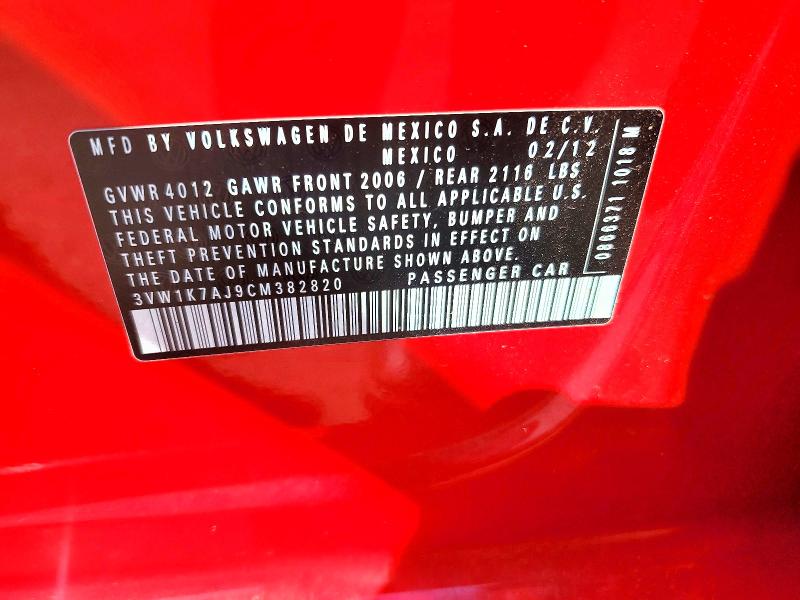 2012 Volkswagen Jetta მანქანა იყიდება აუქციონზე, vin: 3VW1K7AJ9CM382820, აუქციონის ნომერი: 60198846