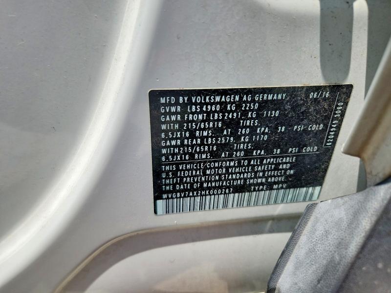 Продаж на аукціоні авто 2017 Volkswagen Tiguan, vin: WVGBV7AX2HK000267, номер лоту: 60209496