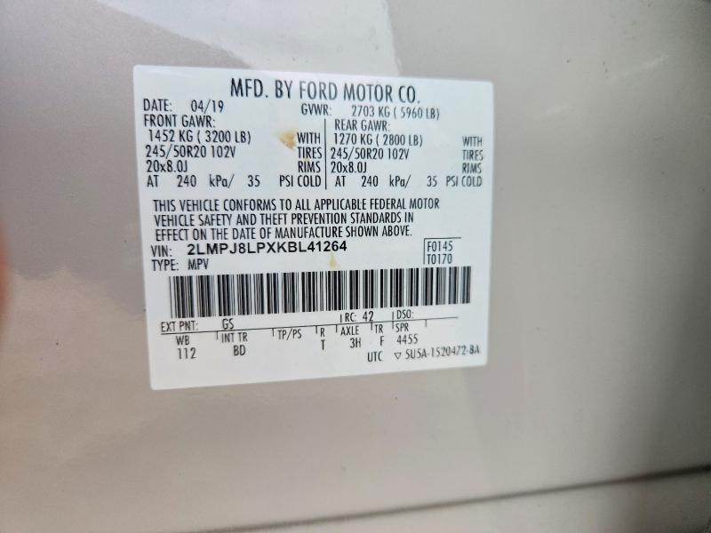 Продаж на аукціоні авто 2019 Lincoln Nautilus, vin: 2LMPJ8LPXKBL41264, номер лоту: 63350946