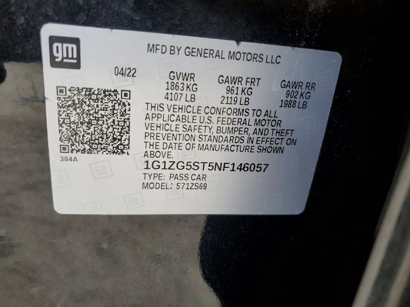 Продаж на аукціоні авто 2022 Chevrolet Malibu, vin: 1G1ZG5ST5NF146057, номер лоту: 61413386