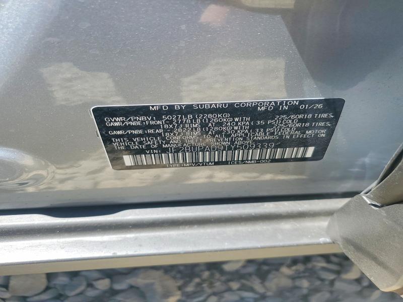 2026 Subaru Outback მანქანა იყიდება აუქციონზე, vin: JF2BUPAD9TY509339, აუქციონის ნომერი: 63389846