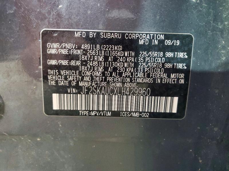 Продажа на аукционе авто 2020 Subaru Forester, vin: JF2SKAUCXLH429960, номер лота: 61866386