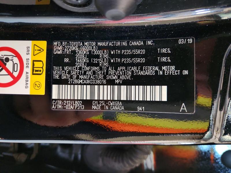 Aukcja sprzedaży 2019 Lexus Rx 450h, vin: 2T2BGMCAXKC038016, numer aukcji: 60127846