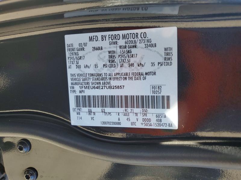Aukcja sprzedaży 2007 Ford Explorer, vin: 1FMEU64E27UB25857, numer aukcji: 60521406