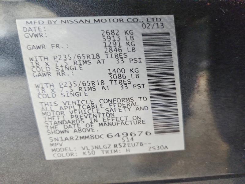 Aukcja sprzedaży 2013 Nissan Pathfinder, vin: 5N1AR2MM8DC649676, numer aukcji: 60428706