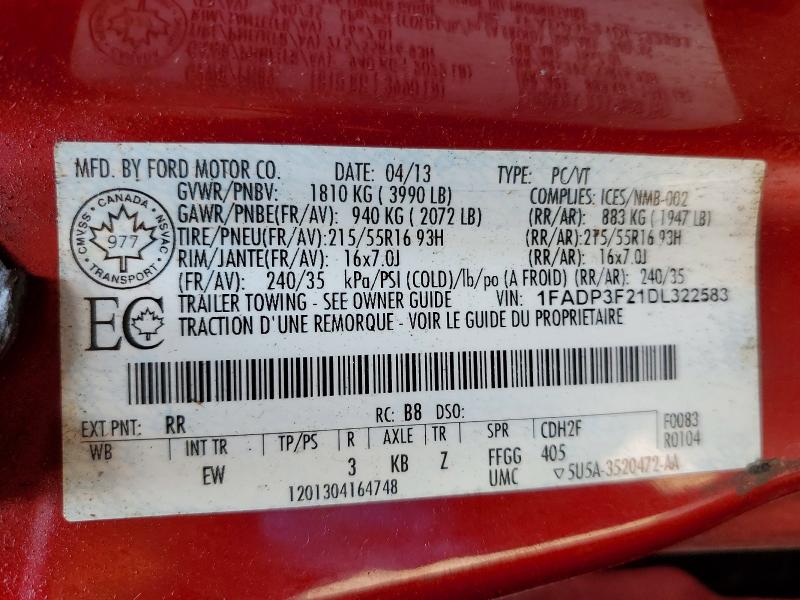 Продажа на аукционе авто 2013 Ford Focus, vin: 1FADP3F21DL322583, номер лота: 58889146