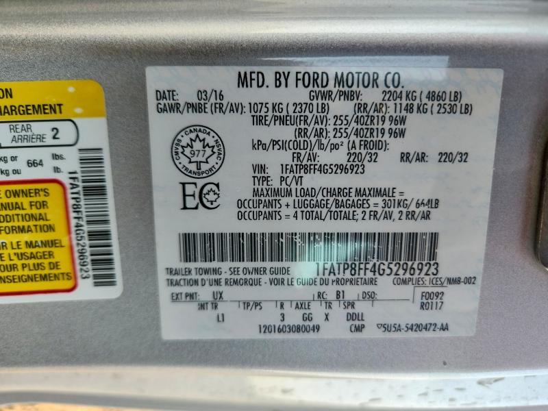 2016 Ford Mustang მანქანა იყიდება აუქციონზე, vin: 1FATP8FF4G5296923, აუქციონის ნომერი: 60675216