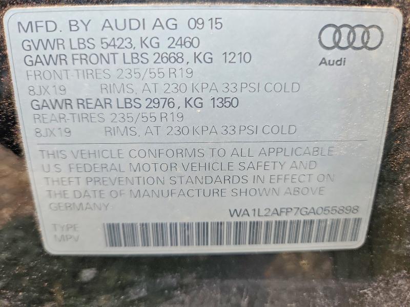 2016 Audi Q5 მანქანა იყიდება აუქციონზე, vin: WA1L2AFP7GA055898, აუქციონის ნომერი: 60056676