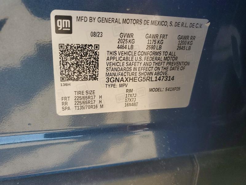 59297086 :رقم المزاد ، 3GNAXHEG5RL147314 vin ، 2024 Chevrolet Equinox مزاد بيع