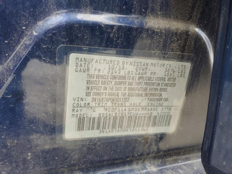 Aukcja sprzedaży 2019 Nissan Sentra, vin: 3N1AB7AP0KY241362, numer aukcji: 60928616