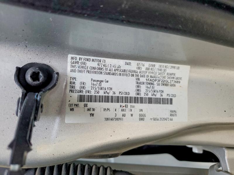 2016 Ford Focus მანქანა იყიდება აუქციონზე, vin: 1FADP3F22GL373689, აუქციონის ნომერი: 59734766