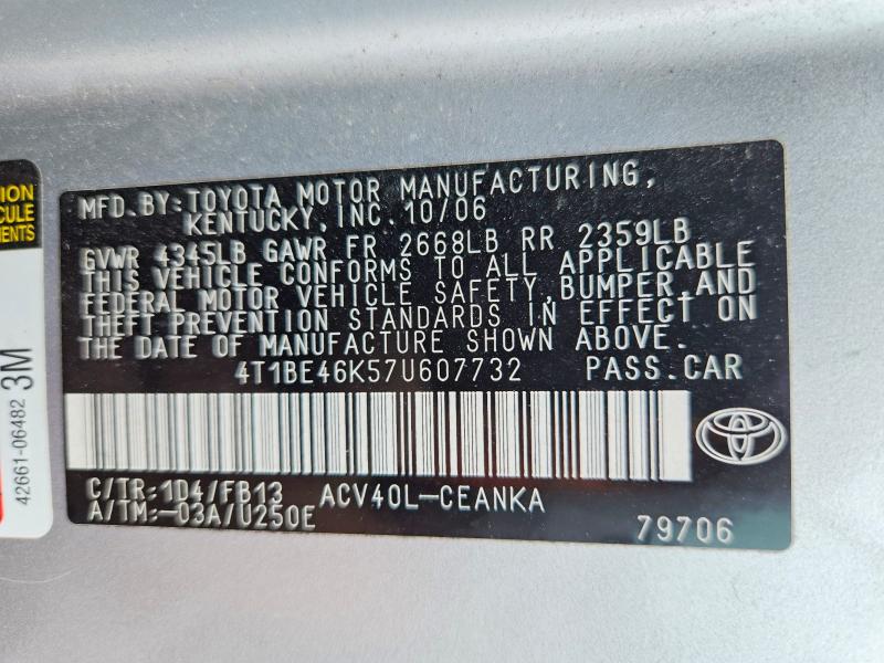 61393966 :رقم المزاد ، 4T1BE46K57U607732 vin ، 2007 Toyota Camry مزاد بيع