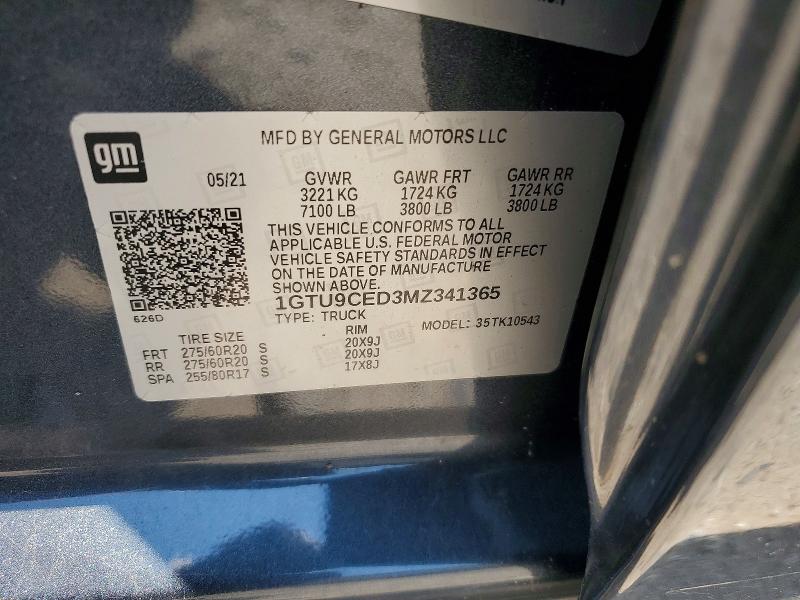 Auction sale of the 2021 Gmc Sierra, vin: 1GTU9CED3MZ341365, lot number: 62200326