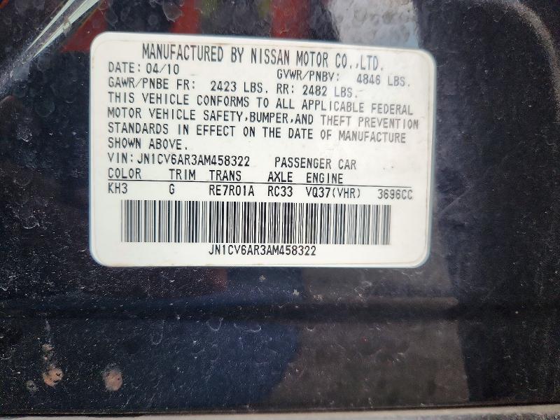 61940636 :رقم المزاد ، JN1CV6AR3AM458322 vin ، 2010 Infiniti G37 Sedan مزاد بيع
