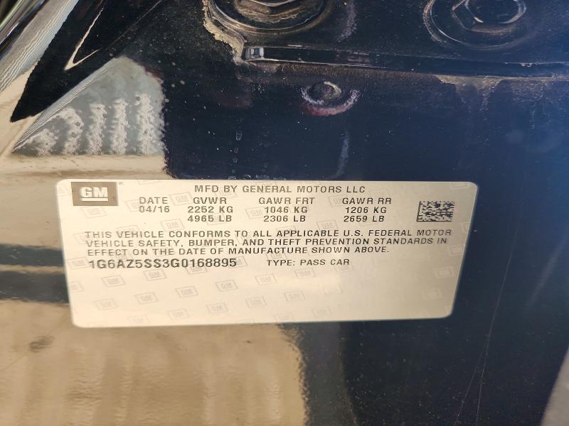 Aukcja sprzedaży 2016 Cadillac Cts, vin: 1G6AZ5SS3G0168895, numer aukcji: 61396526