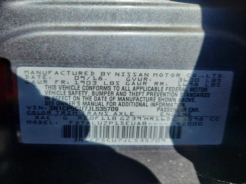 Продажа на аукционе авто 2018 Nissan Kicks, vin: 3N1CP5CU7JL535709, номер лота: 60880866