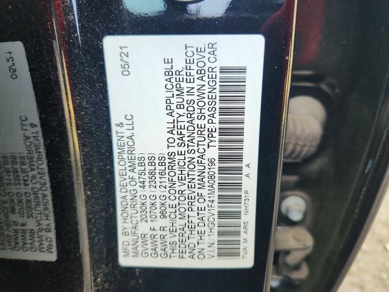 Aukcja sprzedaży 2021 Honda Accord, vin: 1HGCV1F41MA080196, numer aukcji: 59340756