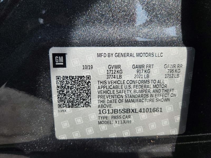 Aukcja sprzedaży 2020 Chevrolet Sonic, vin: 1G1JB5SBXL4101661, numer aukcji: 61729036