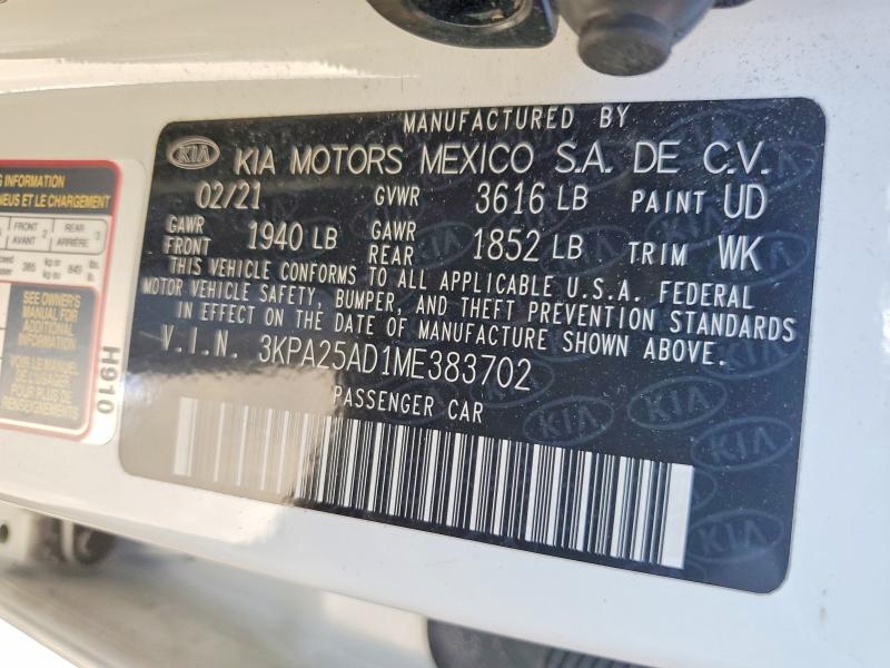 Aukcja sprzedaży 2021 Kia Rio, vin: 3KPA25AD1ME383702, numer aukcji: 59862186