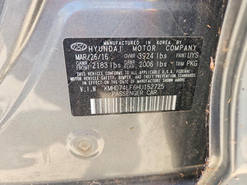 60558596 :رقم المزاد ، KMHD74LF6HU152725 vin ، 2017 Hyundai Elantra مزاد بيع