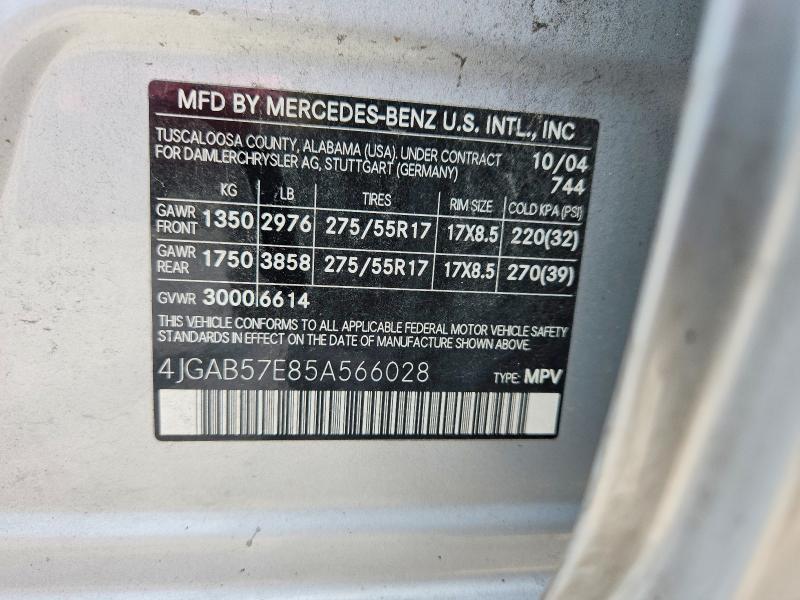 2005 Mercedes-benz Ml მანქანა იყიდება აუქციონზე, vin: 4JGAB57E85A566028, აუქციონის ნომერი: 60612116