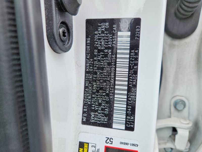 85634225 :رقم المزاد ، 4T1T11AK8RU921156 vin ، 2024 Toyota Camry مزاد بيع