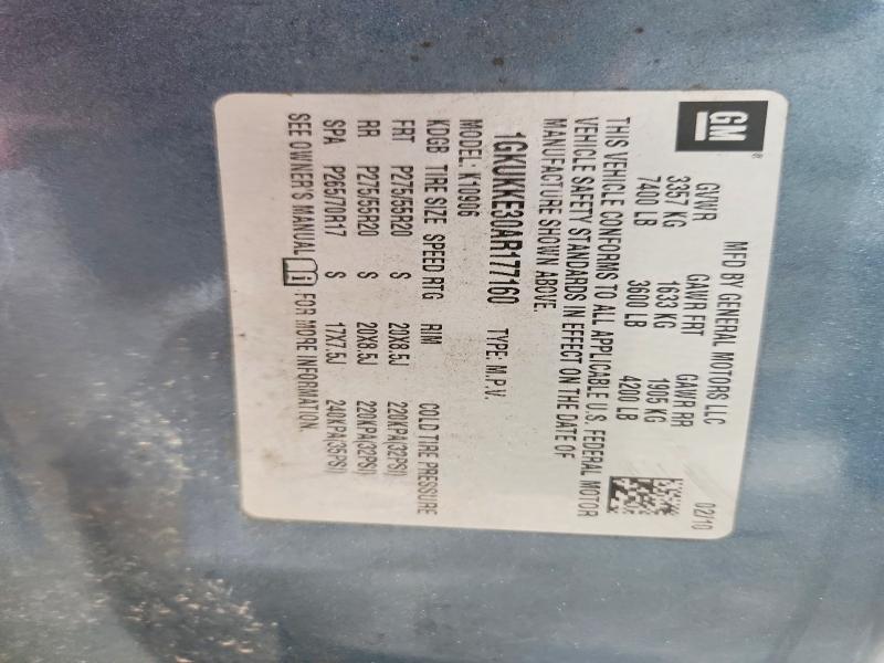 62910726 :رقم المزاد ، 1GKUKKE30AR177160 vin ، 2010 Gmc Yukon Xl مزاد بيع