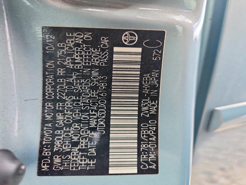 Продаж на аукціоні авто 2013 Toyota Prius, vin: JTDKN3DUXD1619813, номер лоту: 58786146