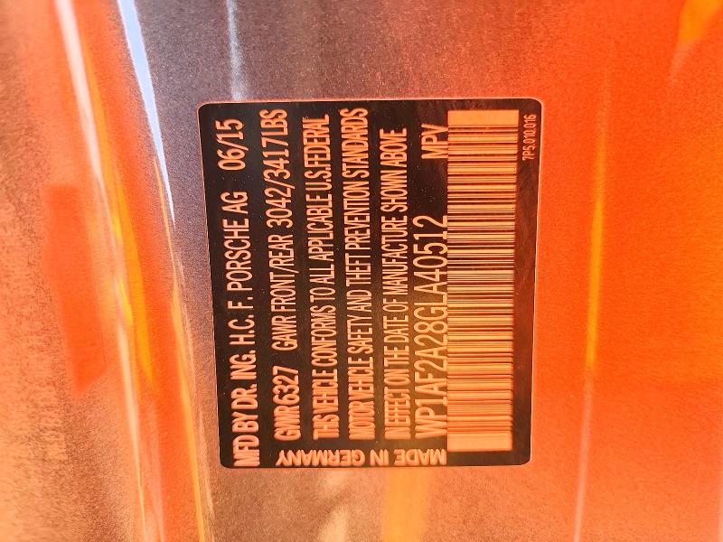 61291816 :رقم المزاد ، WP1AF2A28GLA40512 vin ، 2016 Porsche Cayenne مزاد بيع