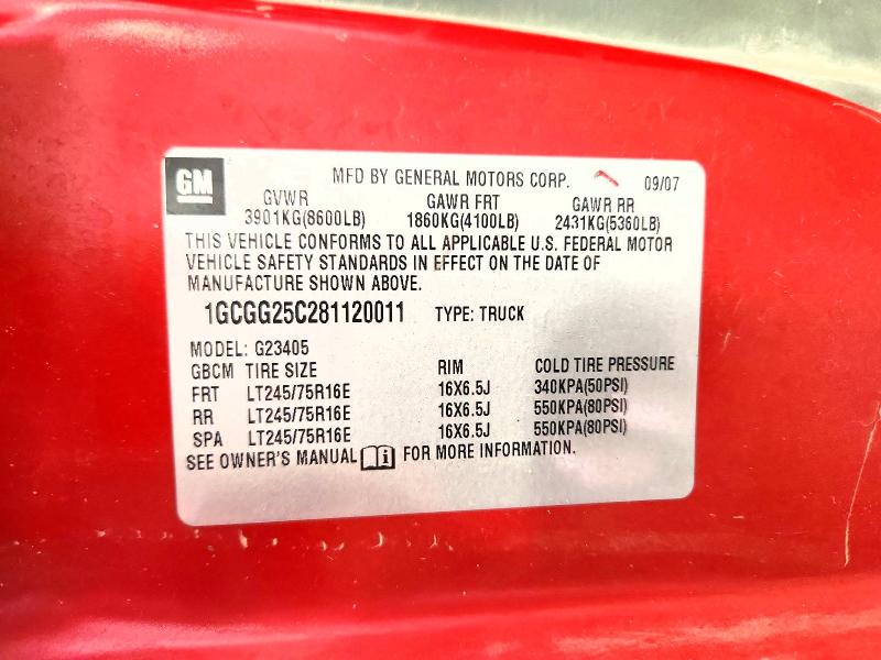 Aukcja sprzedaży 2008 Chevrolet Express G2500, vin: 1GCGG25C281120011, numer aukcji: 61068036